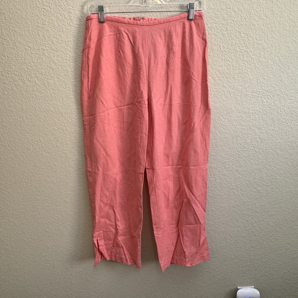 Norton McNaughton Women's Pant Size 12 Pink Linen Blend Back Zip Eyelets at‎ Hem